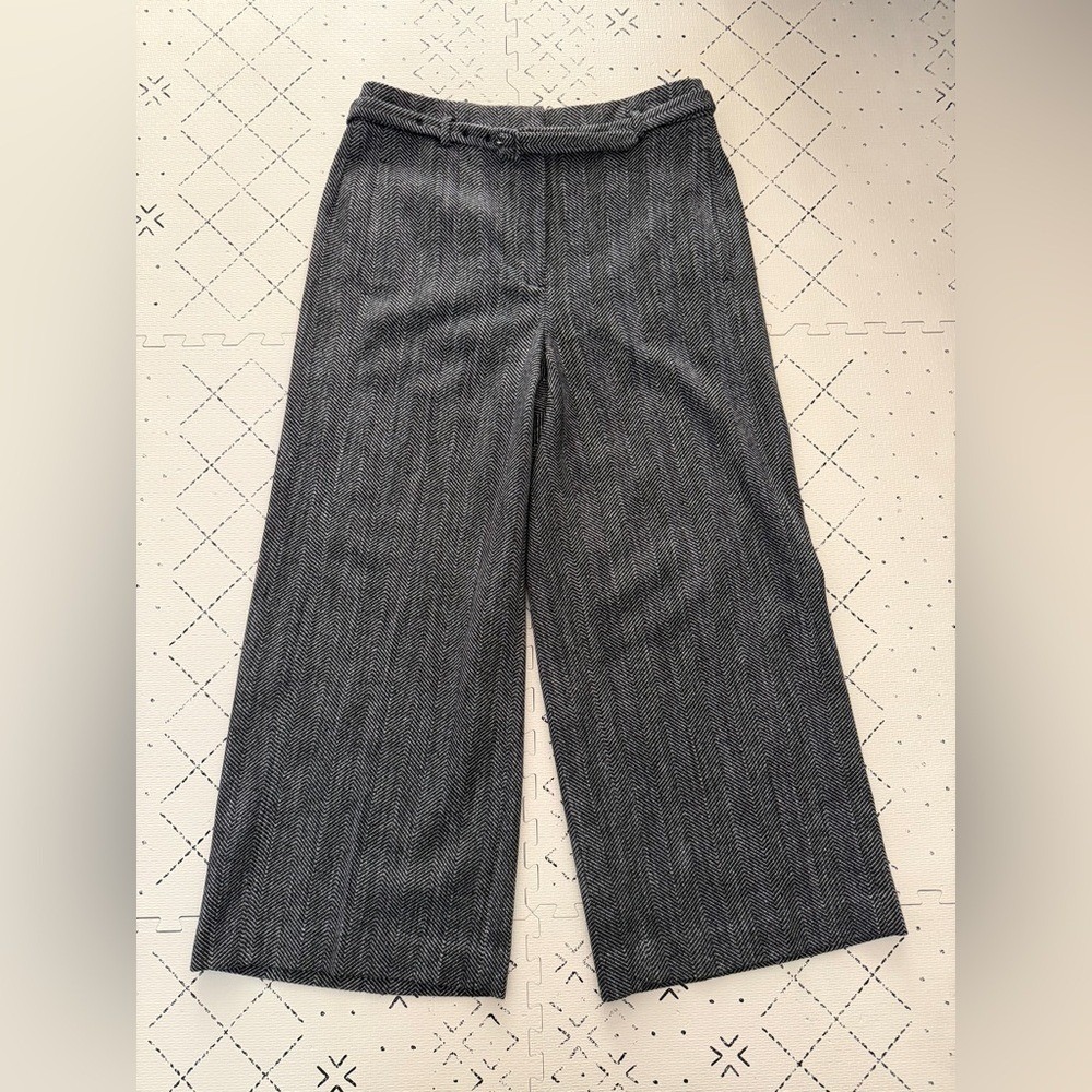 ANN TAYLOR THE‎ MARINA Wide-Leg Cropped Pants HERRINGBONE Black/White Womens 6